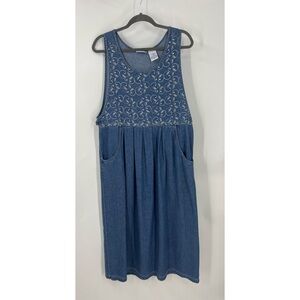 Erika & Co vintage Blue leaf/floral embroidered, Embellished midi denim dress